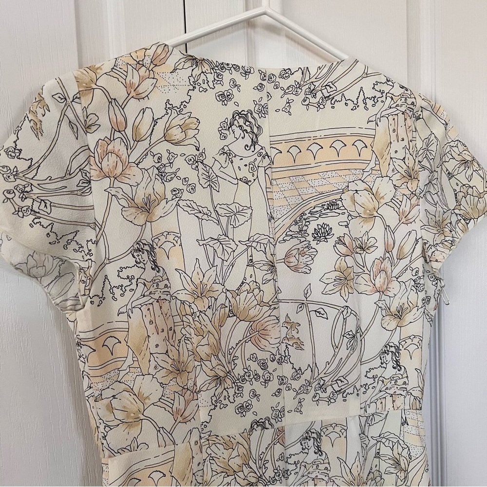 Aritzia Wilfred Nazaire Antique Pattern Mini Dress Yellow White Black Size US 6 - Picture 10 of 17